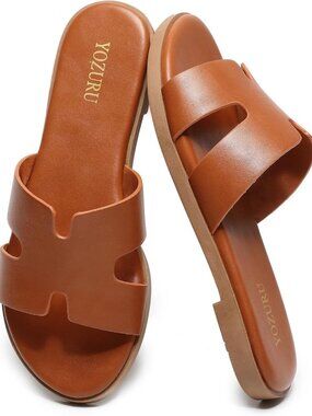 🆕Women's Brown Flat Sandals Open Toe Dressy Summer Sandals Comfortable